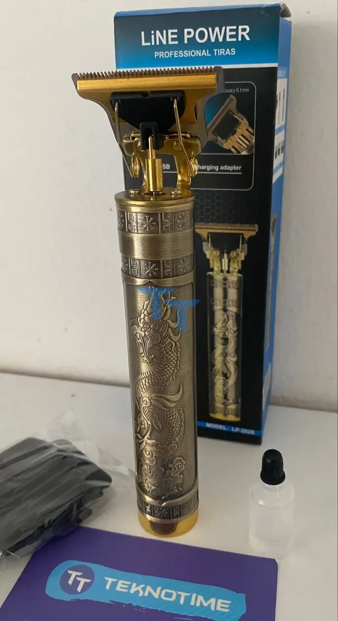 Şarjlı Gold Ejderha Motifli T Jiletli Saç Sakal Kesme Makinesi