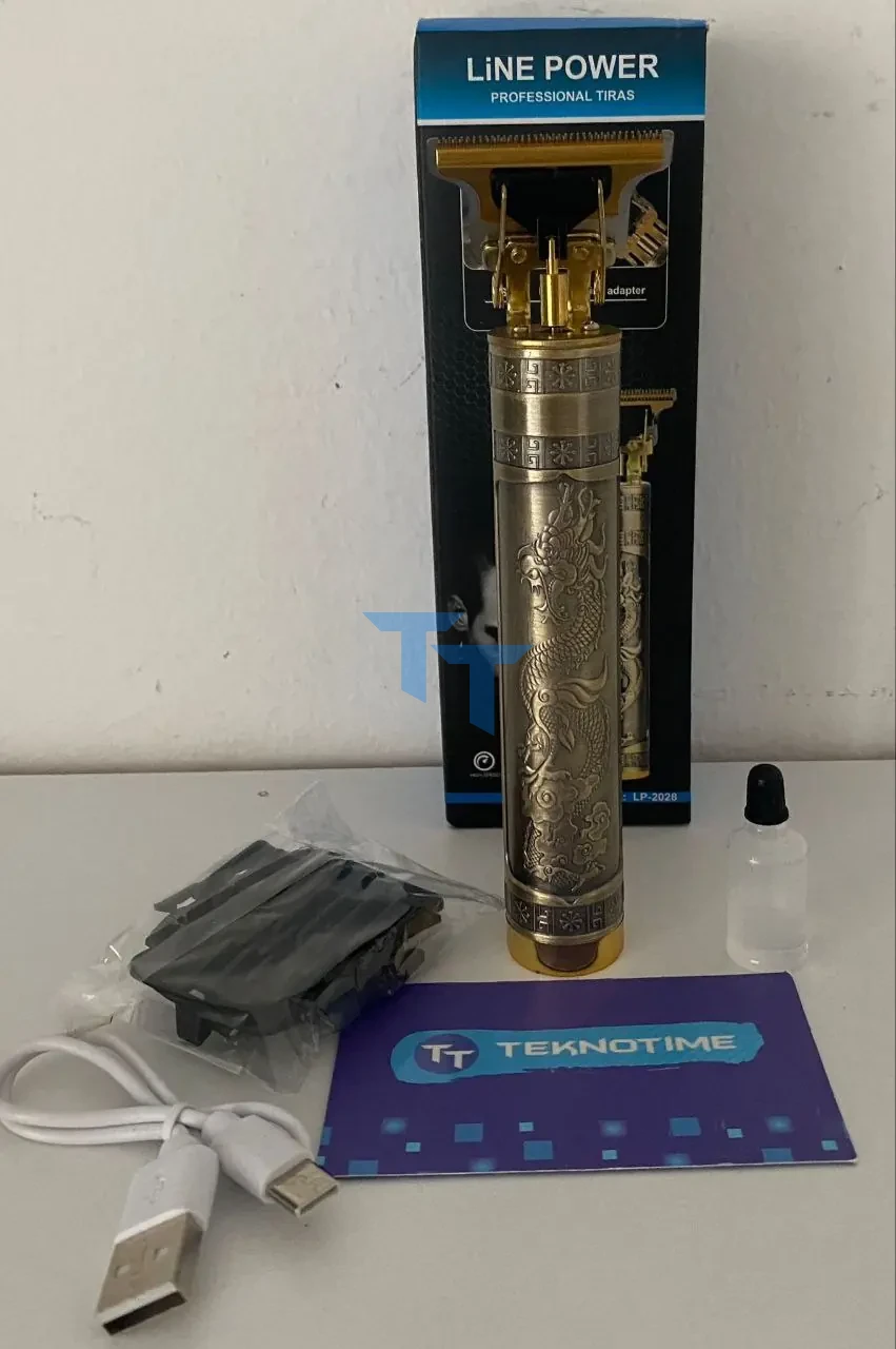 Şarjlı Gold Ejderha Motifli T Jiletli Saç Sakal Kesme Makinesi